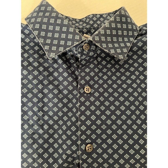 Bar lll Men's Button Down Patterned Blue Shirt-Size L 16-16 1/2-Slim Fit-Stretch - Picture 1 of 11